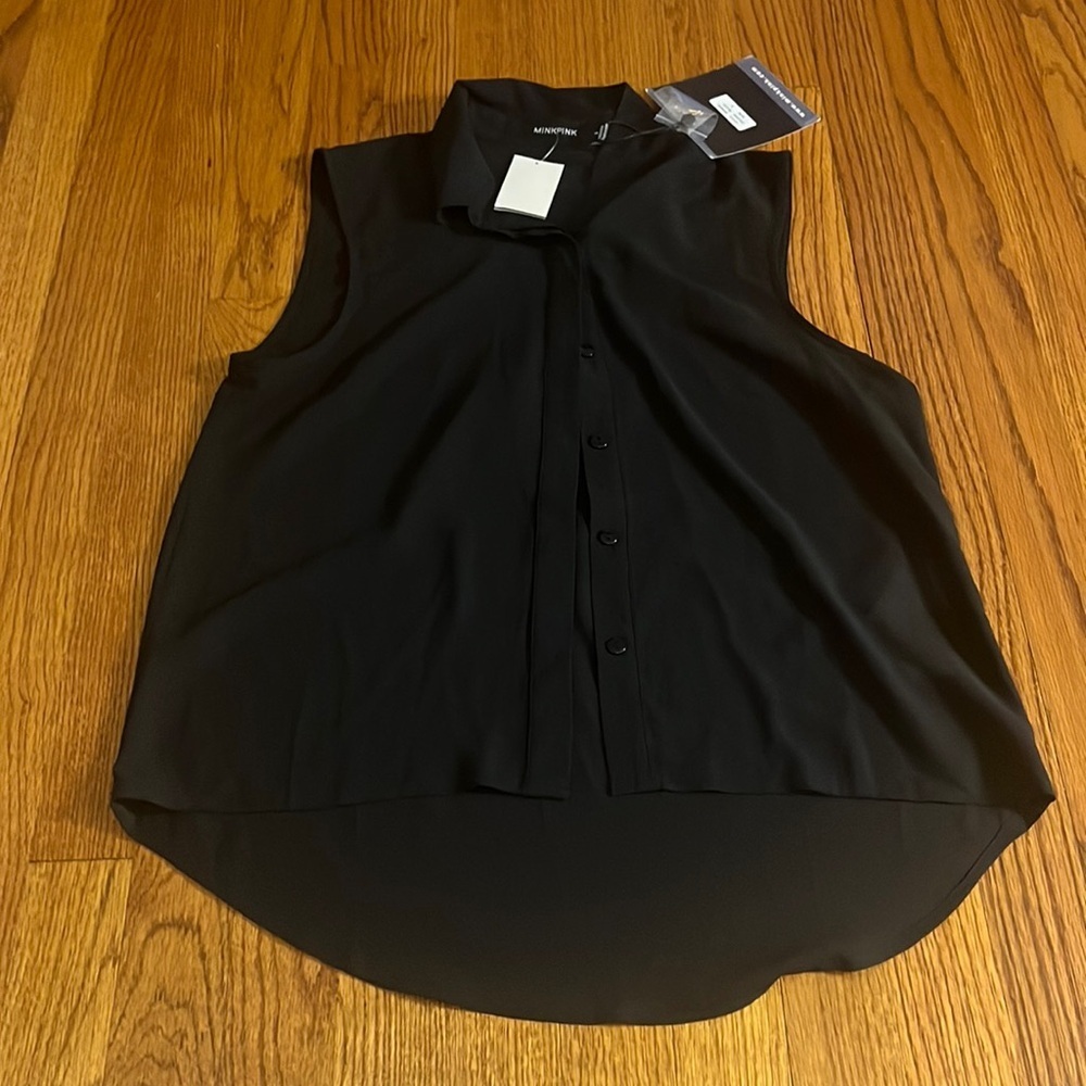 NWT MINKPINK Woman’s Black Button Sleeveless Blouse Size S
